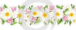 Horizontal seamless background with daisies and harebell flowers. Vector illustration.