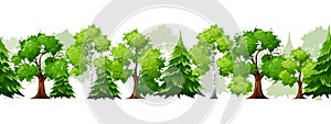Horizontal seamless background with green trees. Vector illustration.