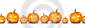 Horizontal seamless background with jack-o`-lanterns Halloween pumpkins. Vector eps-10.