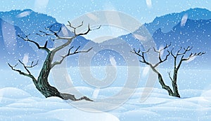 Horizontal seamless background of landscape with winter forest.