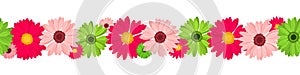 Horizontal seamless background with pink and green gerbera flowers. Vector illustration. photo