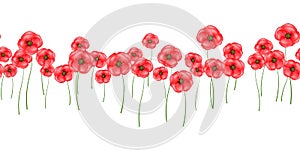 Horizontal Seamless background with red poppies