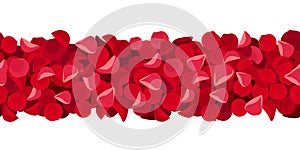Horizontal seamless background with red rose petals. Vector illustration.