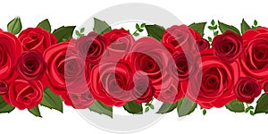 Horizontal seamless background with red roses. Vector illustration.