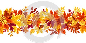 Horizontal seamless border with colorful autumn leaves. Vector illustration.