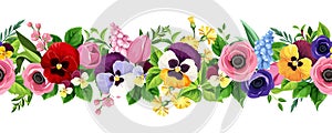 Horizontal seamless border with colorful flowers. Vector illustration