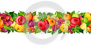 Horizontal seamless border with fruits. Vector illustration.