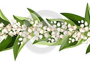 Horizontal seamless border with lily of the valley flowers. Vector illustration
