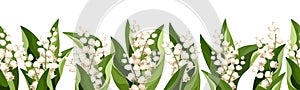 Horizontal seamless border with lily of the valley flowers. Vector illustration