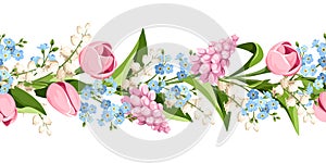 Horizontal seamless border with spring flowers. Vector floral garland