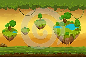 Horizontal seamless cartoon fantastic forest landscape