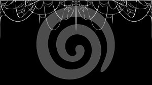 horizontal seamless cobweb banner on black background. white torn spider web silhouette on black chalkboard. Halloween holiday