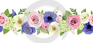 Horizontal seamless garland with colorful flowers. Vector illustration.