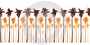 Horizontal seamless pattern with silhouettes of palm trees on a white background.