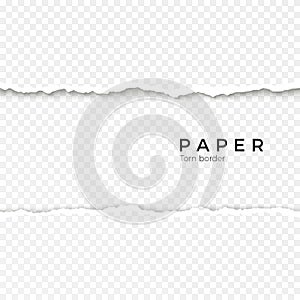 Horizontal seamless torn paper edge. Rough broken border of paper stripe. Vector illustration