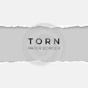 Horizontal seamless torn paper edge. Rough broken border of paper stripe. Vector illustration photo