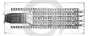 Horizontal section of the furnace refractory bricks, vintage engraving