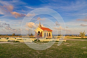 Horizontal shot of the Alto Vista Chapel located in Noord, Aruba under the beautiful sky