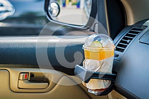 Horizontal shot of bottle with iced lemon tea