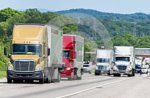 Busy Truck Traffic On Interstate Highway