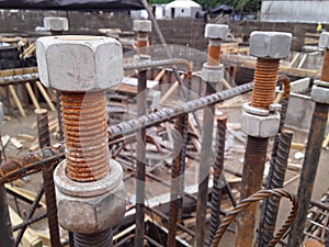 Horizontal shot of construction materials - metal foundation -  at a construction site