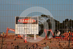 Horizontal shot of a danger construction site signage