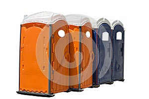 Horizontal Shot of Bright Colored Portable Potties photo