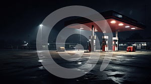 Horizontal shot of a generic unbranded gas station at night