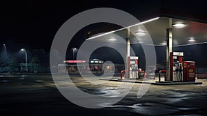 Horizontal shot of a generic unbranded gas station at night