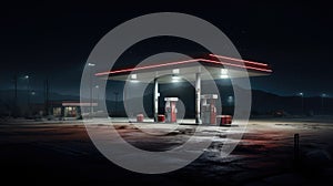 Horizontal shot of a generic unbranded gas station at night