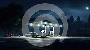 Horizontal shot of a generic unbranded gas station at night