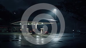 Horizontal shot of a generic unbranded gas station at night