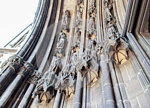 Horizontal shot of the Gothic revival church of st. Nicolas with beautiful sculptures in Hamburg