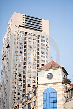 A horizontal shot of a residential district building in China