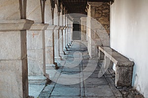 Horizontal shot of a row of columns of the ancient temple in Portugal