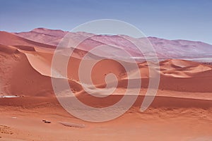 Horizontal shot of the sand dunes in the namibian desert of Sossusvlei