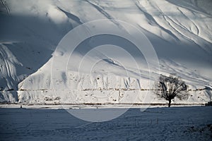 Horizontal shot of Spiti Valley, Kaza in winter