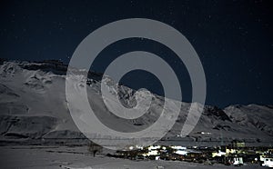 Horizontal shot of Spiti Valley, Kaza in winter night