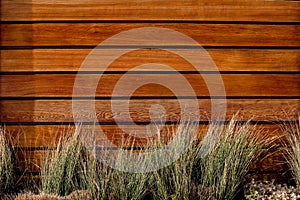 Horizontal slat wood fence photo