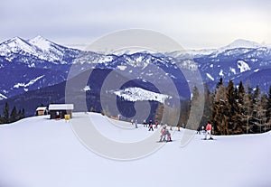 Horizontal slopes for cross country skiers, beautiful alpine mountains, snow-capped mountains, beautiful European winter mountains