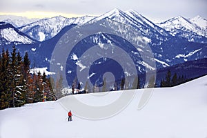 Horizontal slopes for cross country skiers, beautiful alpine mountains, snow-capped mountains, beautiful European winter mountains