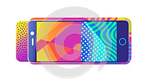 Horizontal Smartphone with Abstract Wave Pattern Screen, vector design Generative AI