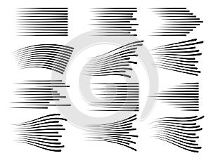 Horizontal speed motion lines. Fast line vector symbols isolated