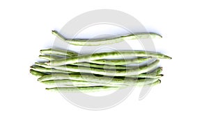 Horizontal Stack of Long Green Beans Isolated on White