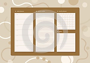 Horizontal stationery board with weekly and moth planner, habit tracker and notes