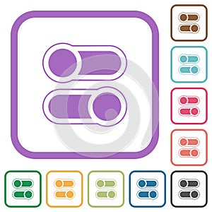 Horizontal toggle switches alternate simple icons