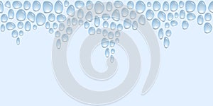 Horizontal top decoration with water drops, steamy surface, background with blue water spots, vector wallpaper