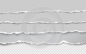 Horizontal torn paper edge. Ripped squared horizontal white paper strips. Vector illustration