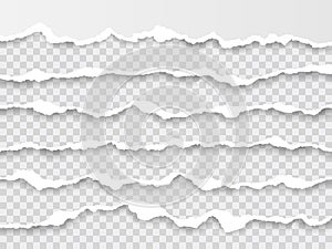 Horizontal torn paper edge. Ripped squared horizontal white paper strips. Vector illustration