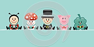 Turquoise Banner Ladybug Fly Agaric Chimney Sweep Pig And Cloverleaf